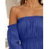 imageZESICA Womens 2025 Boho Sexy Off Shoulder Long Sleeve Smocked High Waist Side Split Flowy A Line Tiered Long Maxi DressRoyal Blue