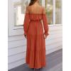 imageZESICA Womens 2025 Boho Sexy Off Shoulder Long Sleeve Smocked High Waist Side Split Flowy A Line Tiered Long Maxi DressRust