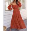 imageZESICA Womens 2025 Boho Sexy Off Shoulder Long Sleeve Smocked High Waist Side Split Flowy A Line Tiered Long Maxi DressRust