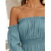 imageZESICA Womens 2025 Boho Sexy Off Shoulder Long Sleeve Smocked High Waist Side Split Flowy A Line Tiered Long Maxi DressTeal