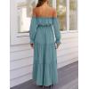 imageZESICA Womens 2025 Boho Sexy Off Shoulder Long Sleeve Smocked High Waist Side Split Flowy A Line Tiered Long Maxi DressTeal