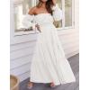 imageZESICA Womens 2025 Boho Sexy Off Shoulder Long Sleeve Smocked High Waist Side Split Flowy A Line Tiered Long Maxi DressWhite