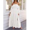 imageZESICA Womens 2025 Boho Sexy Off Shoulder Long Sleeve Smocked High Waist Side Split Flowy A Line Tiered Long Maxi DressWhite