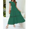 imageZESICA Womens Casual Crew Neck Flutter Sleeve Smocked High Waist Hollow Out Lace Trim Tiered A Line Midi DressForestgreen