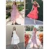 imageZESICA Womens Casual Crew Neck Flutter Sleeve Smocked High Waist Hollow Out Lace Trim Tiered A Line Midi DressGinger