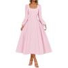 imageZESICA Fall Cocktail Dresses for Women Wedding Guest 2025 Elegant Long Sleeve Square Neck Swing Evening Prom Midi DressPink