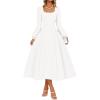 imageZESICA Fall Cocktail Dresses for Women Wedding Guest 2025 Elegant Long Sleeve Square Neck Swing Evening Prom Midi DressWhite