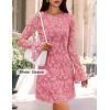 imageZESICA Fall Mini Dresses for Women 2025 Long Sleeve Floral Mesh Crewneck Bodycon Cocktail Party Club Short DressPink