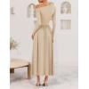 imageZESICA Womens 2025 Fall Long Sleeve Off Shoulder Maxi Dress Pleated Elegant Formal Wedding Guest Dresses with PocketsApricot