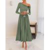 imageZESICA Womens 2025 Fall Long Sleeve Off Shoulder Maxi Dress Pleated Elegant Formal Wedding Guest Dresses with PocketsBeangreen