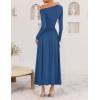 imageZESICA Womens 2025 Fall Long Sleeve Off Shoulder Maxi Dress Pleated Elegant Formal Wedding Guest Dresses with PocketsDustyblue