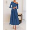 imageZESICA Womens 2025 Fall Long Sleeve Off Shoulder Maxi Dress Pleated Elegant Formal Wedding Guest Dresses with PocketsDustyblue
