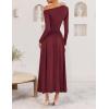 imageZESICA Womens 2025 Fall Long Sleeve Off Shoulder Maxi Dress Pleated Elegant Formal Wedding Guest Dresses with PocketsWine