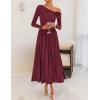 imageZESICA Womens 2025 Fall Long Sleeve Off Shoulder Maxi Dress Pleated Elegant Formal Wedding Guest Dresses with PocketsWine
