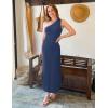 imageZESICA Womens 2025 Summer One Shoulder Sleeveless Maxi Dress Casual Floral Ribbed Knit Backless Cocktail Party Long DressesNavy