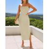 imageZESICA Womens 2025 Summer Strapless Bodycon Midi Dress Off Shoulder Sleeveless Side Slit Tube Long Club Party DressesSand