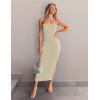 imageZESICA Womens 2025 Summer Strapless Bodycon Midi Dress Off Shoulder Sleeveless Side Slit Tube Long Club Party DressesSand
