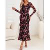 imageZESICA Womens Fall Floral Long Sleeve Maxi Dress 2025 Boho Bodycon V Neck Ruffle Wedding Party Long DressesBlack Rose