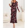 imageZESICA Womens Fall Floral Long Sleeve Maxi Dress 2025 Boho Bodycon V Neck Ruffle Wedding Party Long DressesBlack Rose