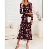 imageZESICA Womens Fall Floral Long Sleeve Maxi Dress 2025 Boho Bodycon V Neck Ruffle Wedding Party Long DressesBlack Rose