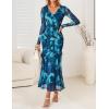 imageZESICA Womens Fall Floral Long Sleeve Maxi Dress 2025 Boho Bodycon V Neck Ruffle Wedding Party Long DressesLake