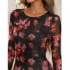 imageZESICA Womens Fall Floral Wedding Guest Bodycon Dresses 2025 Long Sleeve Crewneck Mesh Ruffle Mermaid Party Maxi DressBlack