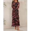 imageZESICA Womens Fall Floral Wedding Guest Bodycon Dresses 2025 Long Sleeve Crewneck Mesh Ruffle Mermaid Party Maxi DressBlack