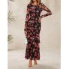 imageZESICA Womens Fall Floral Wedding Guest Bodycon Dresses 2025 Long Sleeve Crewneck Mesh Ruffle Mermaid Party Maxi DressBlack
