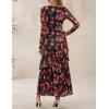 imageZESICA Womens Fall Floral Wedding Guest Bodycon Dresses 2025 Long Sleeve Crewneck Mesh Ruffle Mermaid Party Maxi DressBlack