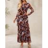 imageZESICA Womens Fall Floral Wedding Guest Bodycon Dresses 2025 Long Sleeve Crewneck Mesh Ruffle Mermaid Party Maxi DressBrown