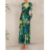 imageZESICA Womens Fall Floral Wedding Guest Bodycon Dresses 2025 Long Sleeve Crewneck Mesh Ruffle Mermaid Party Maxi DressGreen