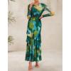 imageZESICA Womens Fall Floral Wedding Guest Bodycon Dresses 2025 Long Sleeve Crewneck Mesh Ruffle Mermaid Party Maxi DressGreen