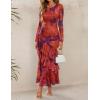 imageZESICA Womens Fall Floral Wedding Guest Bodycon Dresses 2025 Long Sleeve Crewneck Mesh Ruffle Mermaid Party Maxi DressOrangered
