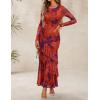 imageZESICA Womens Fall Floral Wedding Guest Bodycon Dresses 2025 Long Sleeve Crewneck Mesh Ruffle Mermaid Party Maxi DressOrangered