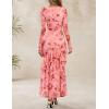 imageZESICA Womens Fall Floral Wedding Guest Bodycon Dresses 2025 Long Sleeve Crewneck Mesh Ruffle Mermaid Party Maxi DressPink