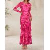 imageZESICA Womens Fall Floral Wedding Guest Bodycon Dresses 2025 Long Sleeve Crewneck Mesh Ruffle Mermaid Party Maxi DressRose