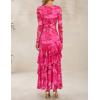 imageZESICA Womens Fall Floral Wedding Guest Bodycon Dresses 2025 Long Sleeve Crewneck Mesh Ruffle Mermaid Party Maxi DressRose