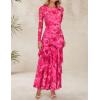 imageZESICA Womens Fall Floral Wedding Guest Bodycon Dresses 2025 Long Sleeve Crewneck Mesh Ruffle Mermaid Party Maxi DressRose