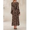 imageZESICA Womens Long Sleeve Floral Bodycon Dress 2025 Fall Fashion Ruched Mesh Wedding Guest Cocktail Party Maxi DressesKhaki