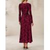 imageZESICA Womens Long Sleeve Floral Bodycon Dress 2025 Fall Fashion Ruched Mesh Wedding Guest Cocktail Party Maxi DressesRed