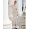 imageZESICA Womens Long Sleeve Off Shoulder Bodycon Dresses Fall 2025 Ruched Lace Wedding Guest Cocktail Formal Maxi DressApricot