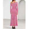 imageZESICA Womens Long Sleeve Off Shoulder Bodycon Dresses Fall 2025 Ruched Lace Wedding Guest Cocktail Formal Maxi DressPink