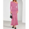 imageZESICA Womens Long Sleeve Off Shoulder Bodycon Dresses Fall 2025 Ruched Lace Wedding Guest Cocktail Formal Maxi DressPink
