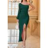 imageZESICA Womens One Shoulder Long Sleeve Cocktail Dress Sexy High Slit Ruched Bodycon Wedding Guest Maxi DressesDarkgreen
