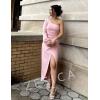 imageZESICA Womens One Shoulder Long Sleeve Cocktail Dress Sexy High Slit Ruched Bodycon Wedding Guest Maxi DressesPink