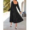 imageZESICA Womens Velvet Long Sleeve Dresses 2025 Fall Square Neck Smocked Ruffle A Line Flowy Midi Dress with PocketsBlack