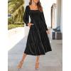 imageZESICA Womens Velvet Long Sleeve Dresses 2025 Fall Square Neck Smocked Ruffle A Line Flowy Midi Dress with PocketsBlack