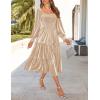 imageZESICA Womens Velvet Long Sleeve Dresses 2025 Fall Square Neck Smocked Ruffle A Line Flowy Midi Dress with PocketsChampagne
