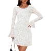 imageZESICA Fall Mini Dresses for Women 2025 Long Sleeve Floral Mesh Crewneck Bodycon Cocktail Party Club Short DressWhite