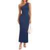 imageZESICA Womens 2025 Summer One Shoulder Sleeveless Maxi Dress Casual Floral Ribbed Knit Backless Cocktail Party Long DressesNavy